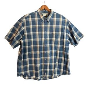 FIELDMASTER Plaid Short Sleeve Button Up Shirt Men Size 2XL Blue Tan Casual